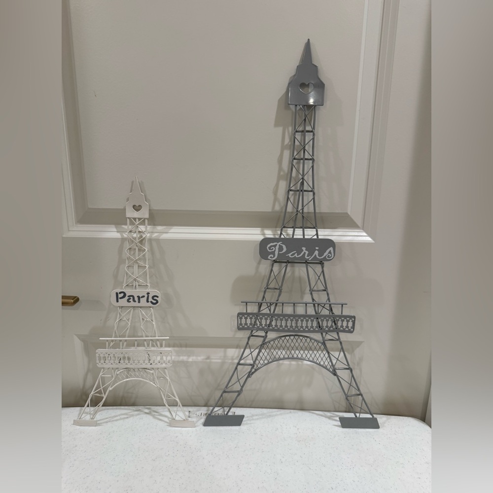 Eiffel Tower “ Paris “  Hanging Wall Decor Set in Gray and White ~ 2 Included